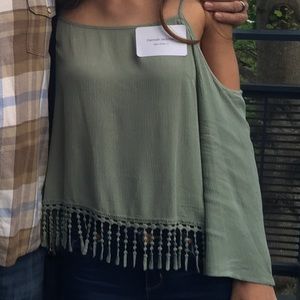 Army green cold shoulder shirt